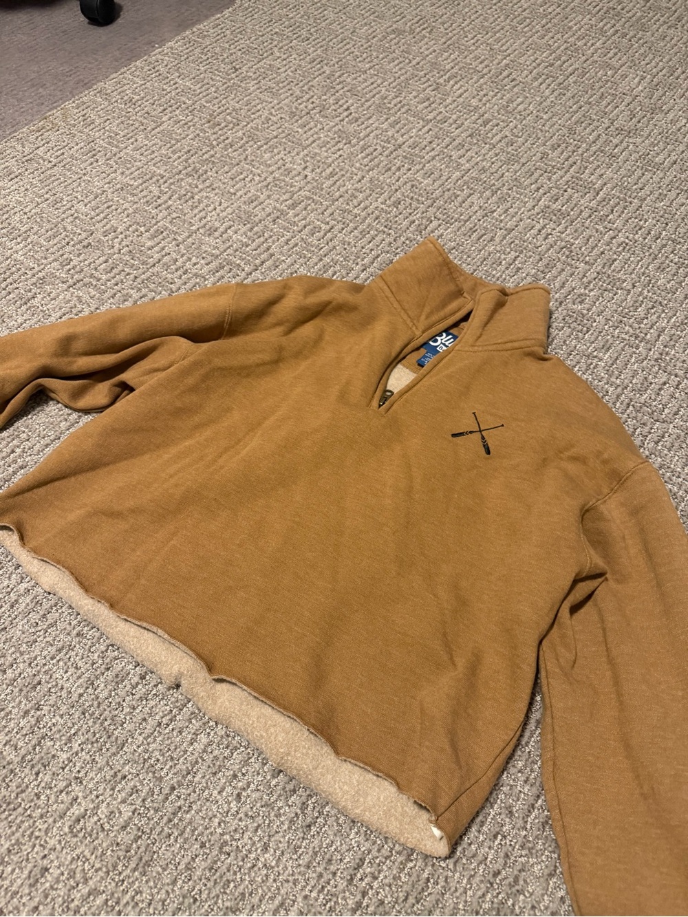 Blue84 Tan quarter zip sweatshirt with fleece lining Size S #quarterzip #cozy